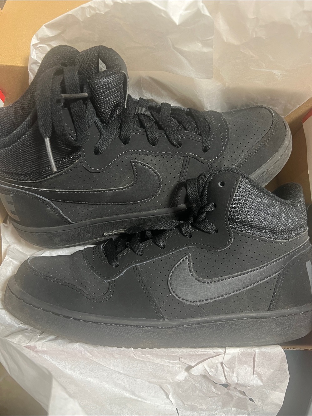 Nike Kids Black Mid-Top Sneakers with Perforated Upper